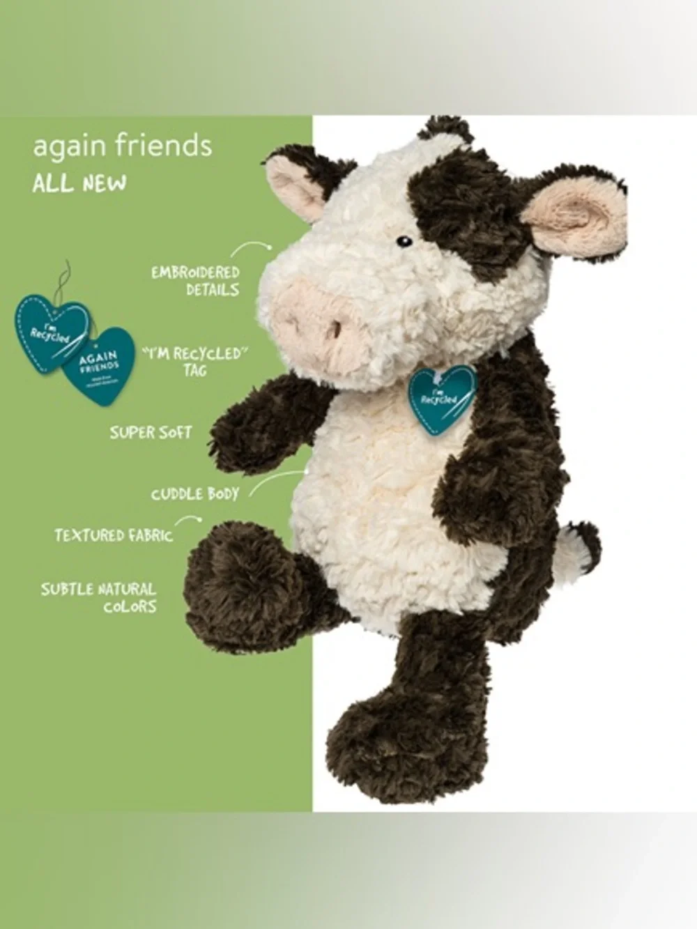 Mary Meyer Again Friends cow plush stuffed animal 12 inch super soft EUC ecoSafe - Picture 2 of 9